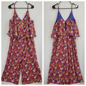 NEW True Destiny Floral Wide Leg Jumpsuit size XL Romantic Vacation Resortwear